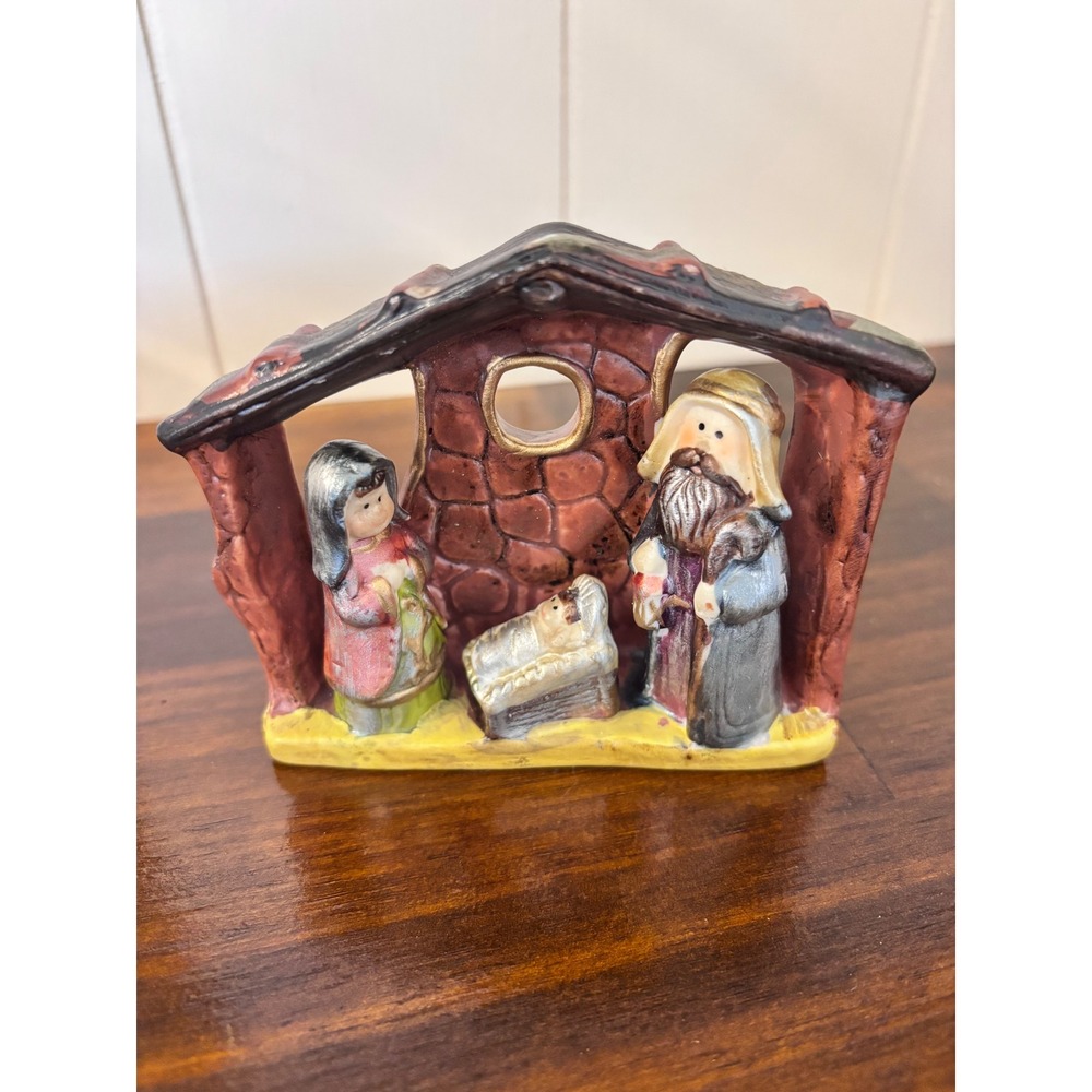 Vintage Ceramic Nativity Holy Family Figurine 4" Hand Painted Christmas Decor